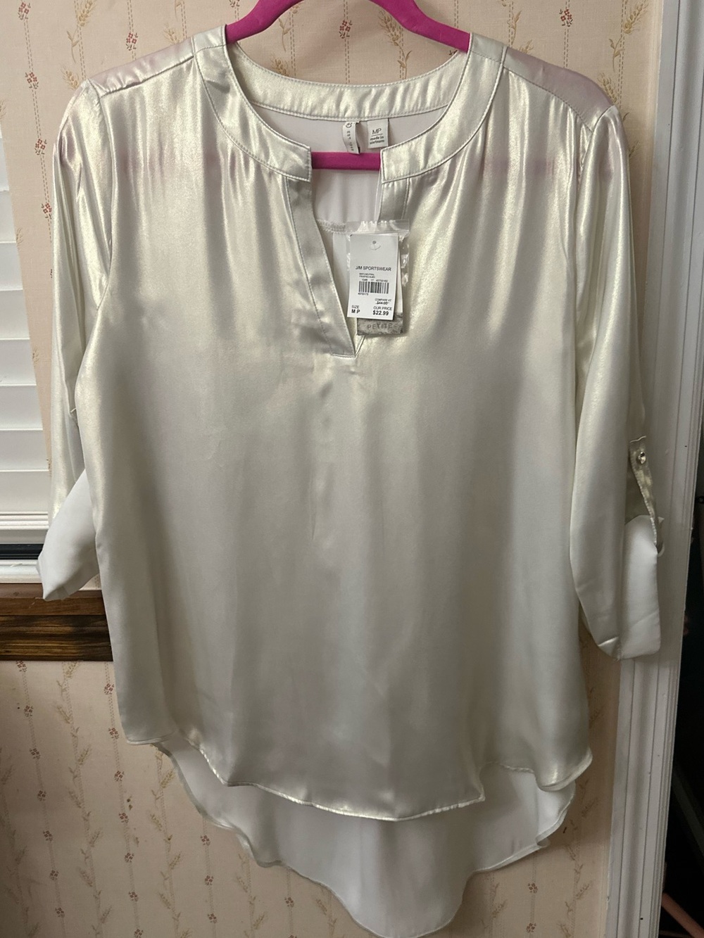 Cato Metallic Ivory Satin Tunic Top